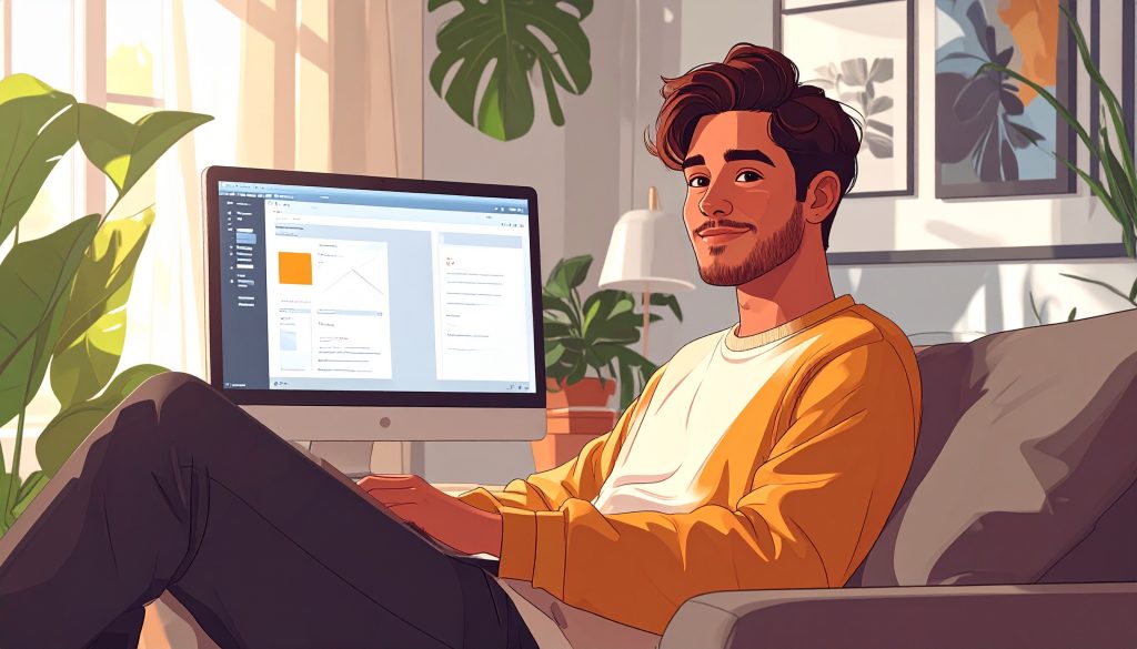 Beyond Food Delivery: How Virtual Assistants Command $30+/Hour Online Firefly A Person Working Comfortably From A Couch With Two Screens One Showing A Canva Des 812804 1024x585